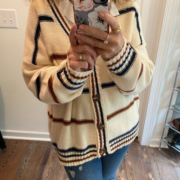 All in Favor Sweaters - All in favor cream striped Multi color Cardigan